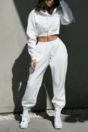 Comfy Hooded Fleece Crop and Joggers Two Piece Suit Co-ords