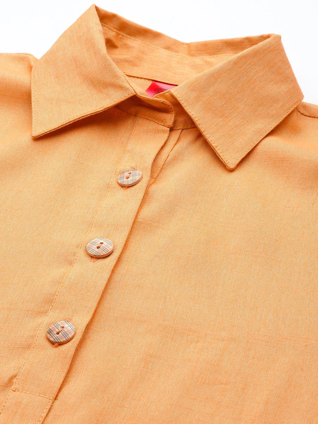 Cottinfab Roll-Up Sleeves Shirt Style Longline Top