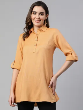 Cottinfab Roll-Up Sleeves Shirt Style Longline Top
