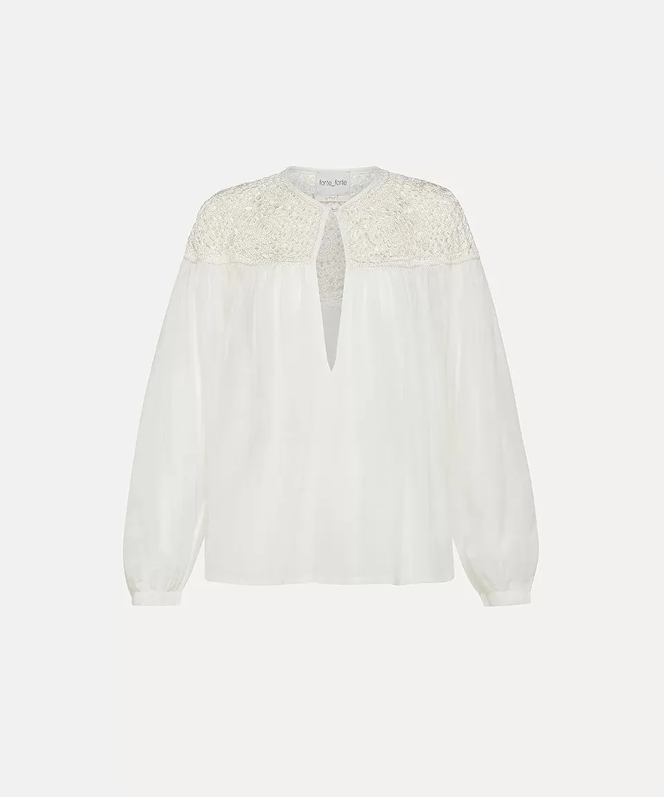 Cotton Silk Voile Bohemian Shirt Crochet Details