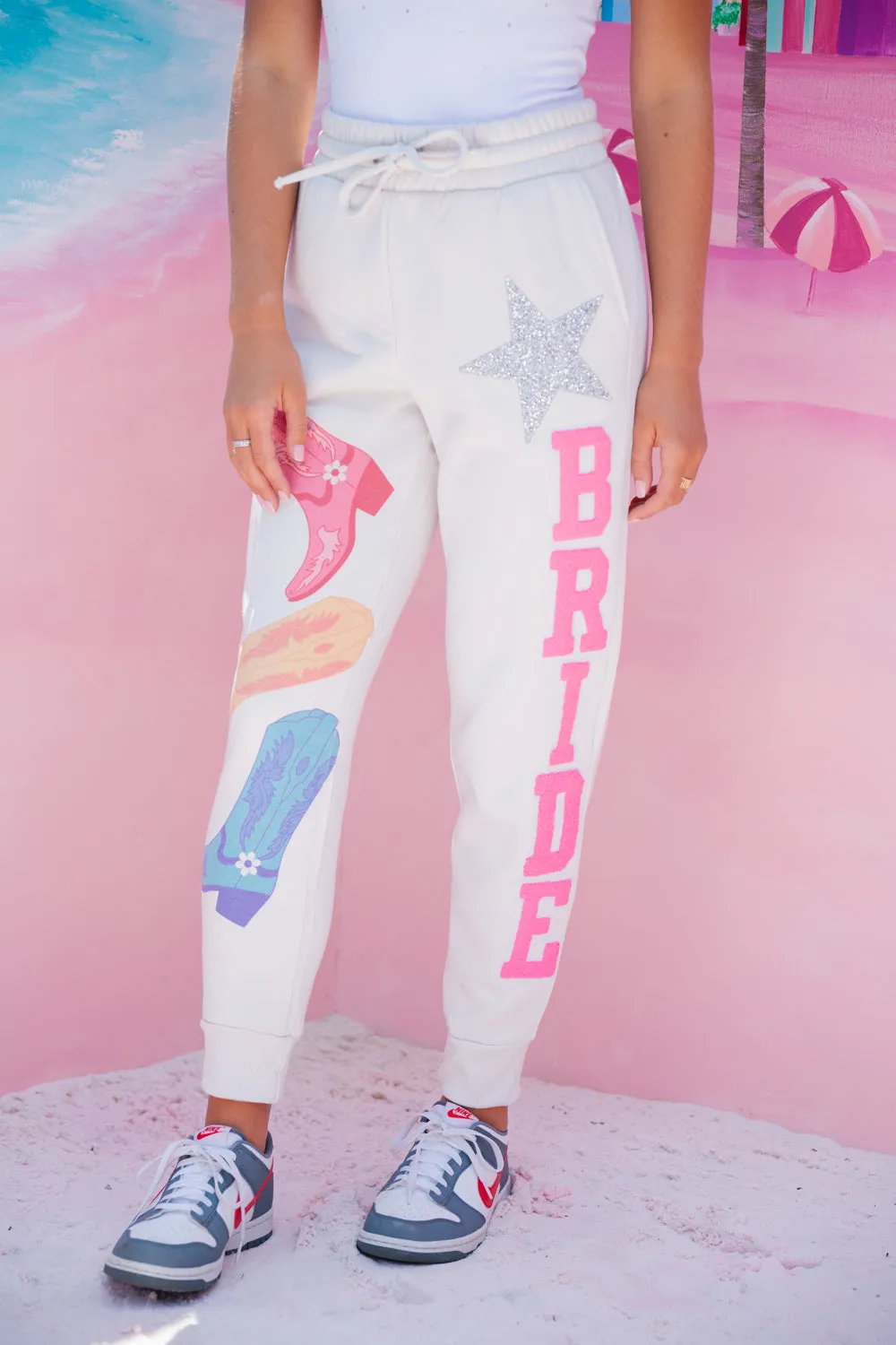 COWBOY BRIDE PINK VARSITY JOGGERS