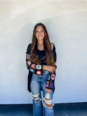 Crochet Sleeve Cardigan (Black)