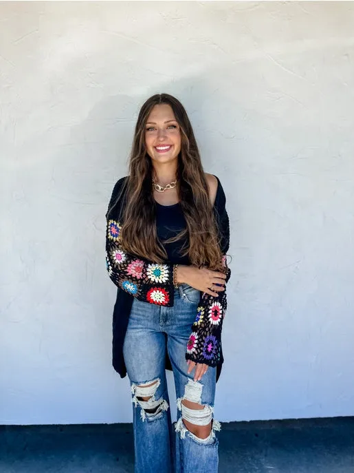 Crochet Sleeve Cardigan (Black)