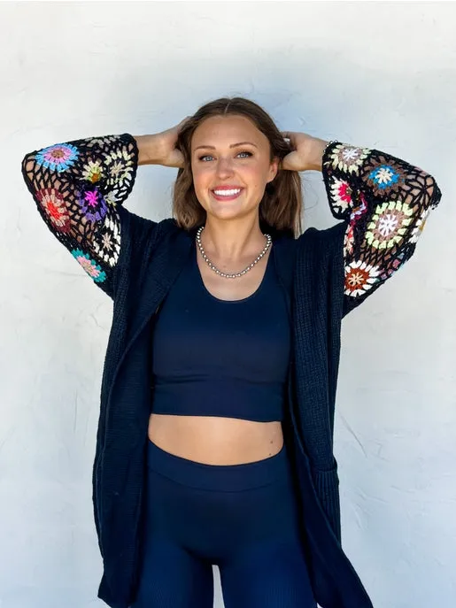 Crochet Sleeve Cardigan (Black)