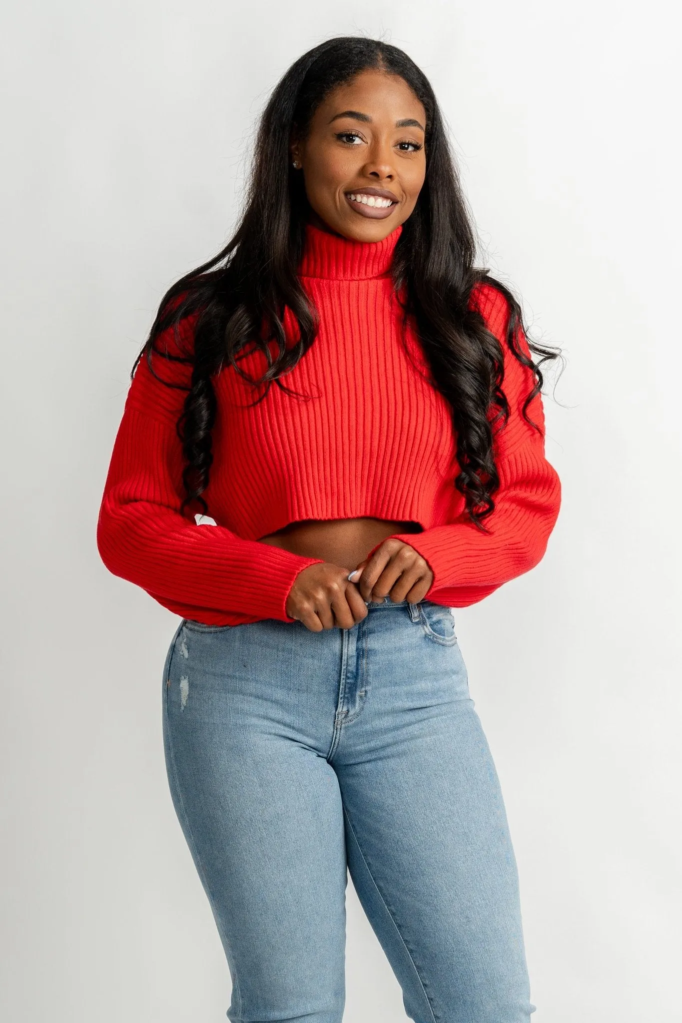 Crop turtleneck sweater red