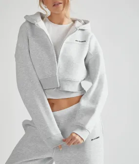 Cropped Zip Through Hoodie - Grey Marl