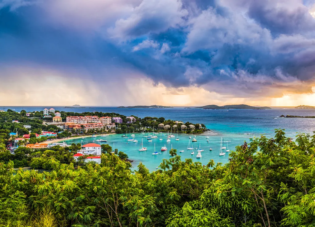 Cruz Bay St. Johns, U.S. Virgin Islands with storm clouds