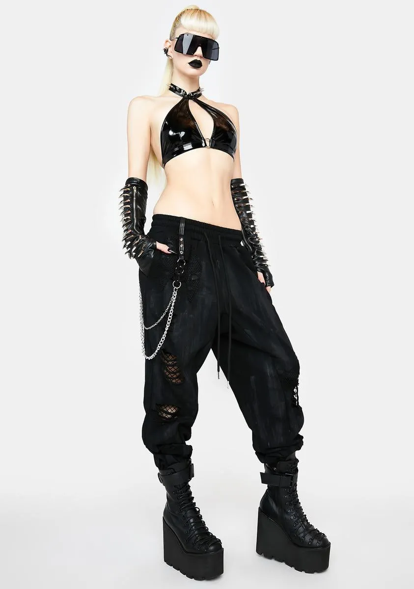 Distressed Joggers With Side Chain Detailing