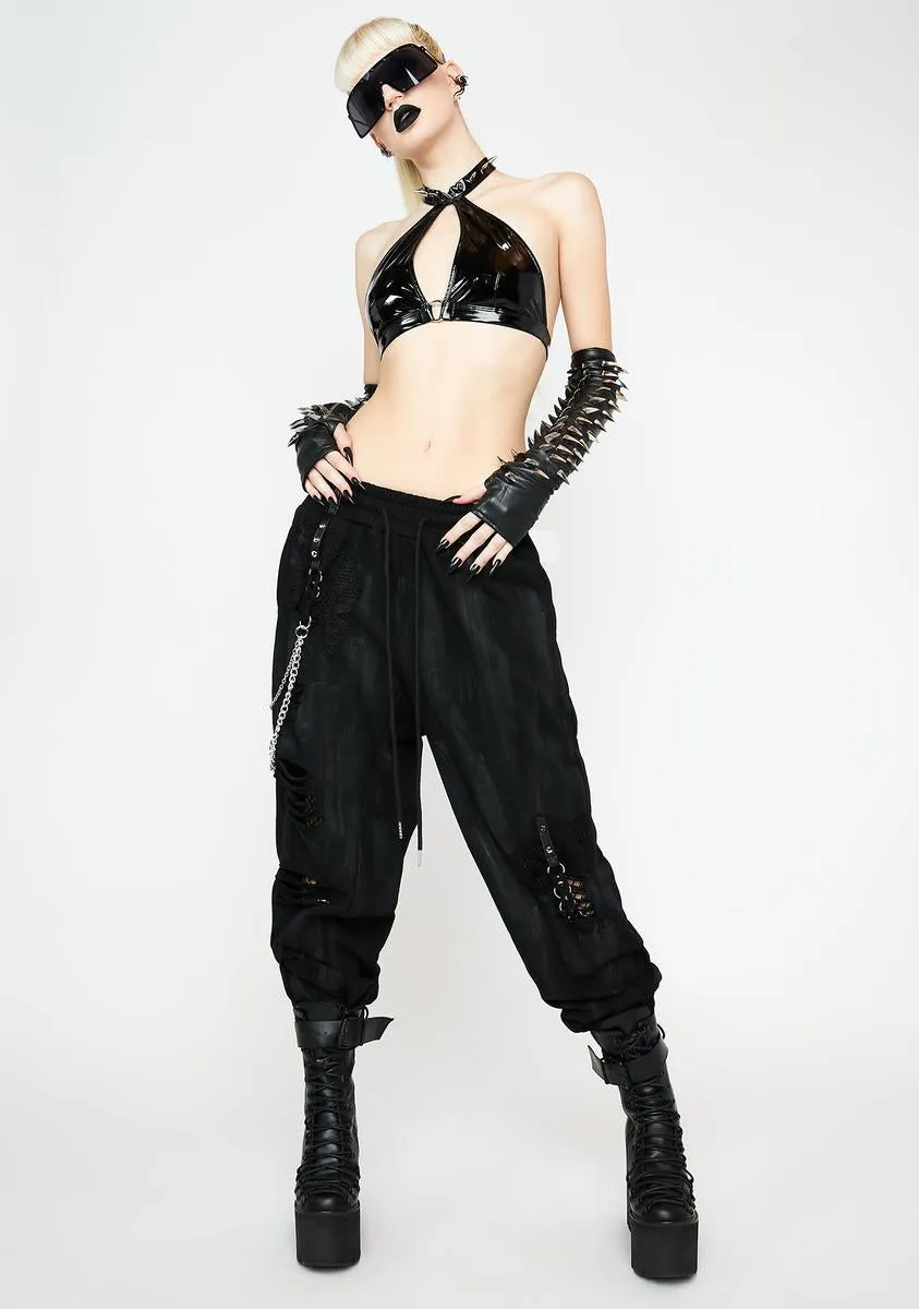 Distressed Joggers With Side Chain Detailing