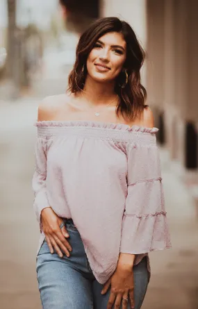 Dot Chiffon Off Shoulder Top-SALE