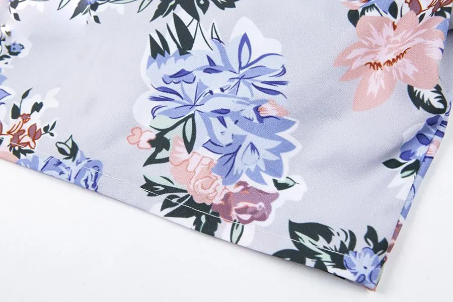 Elegant Office Floral Square Collar Sequined Puff Sleeve Crop Top
