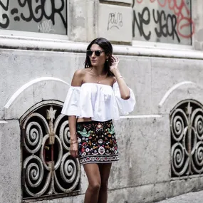 Felice Embroidered Black High Waisted Skirt