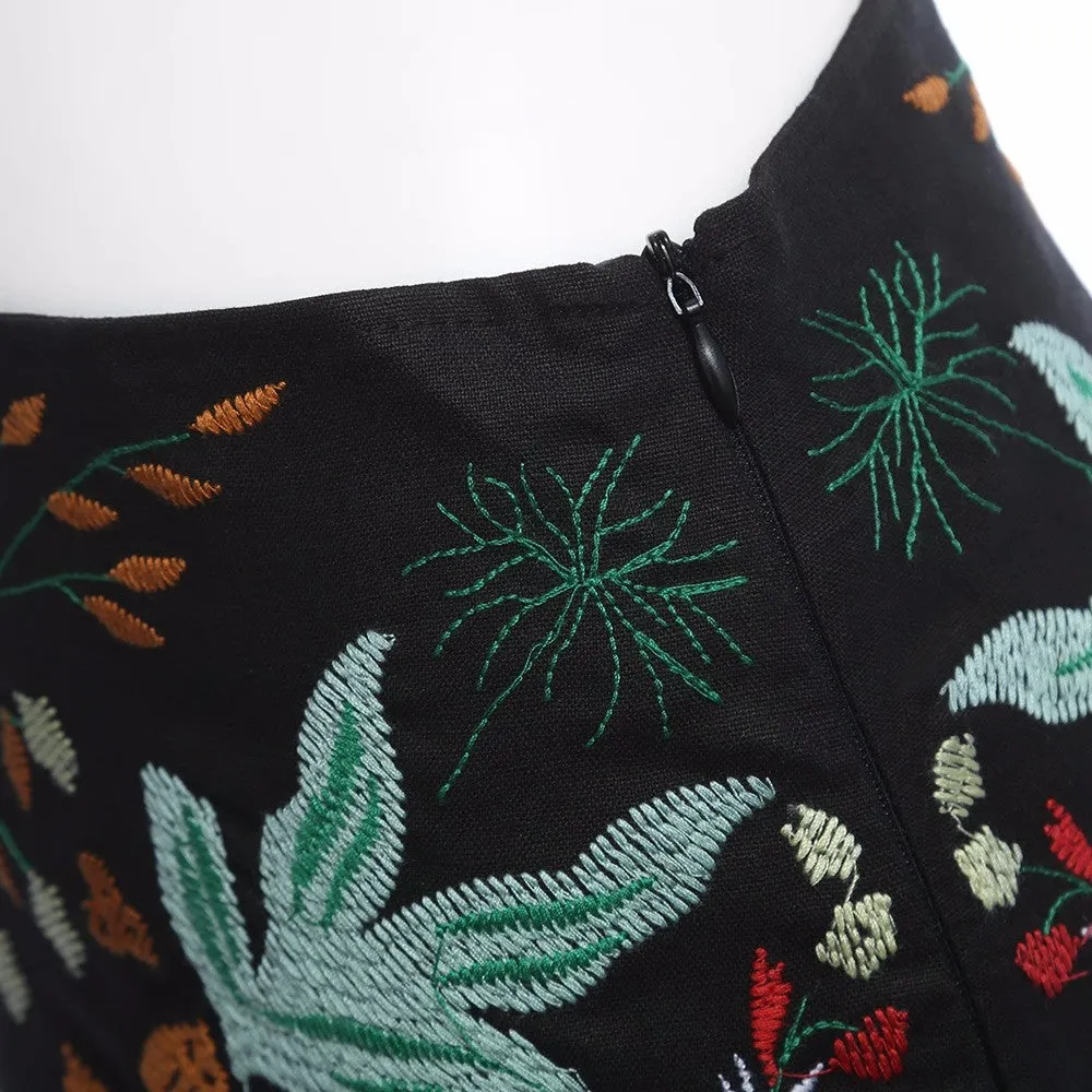 Felice Embroidered Black High Waisted Skirt