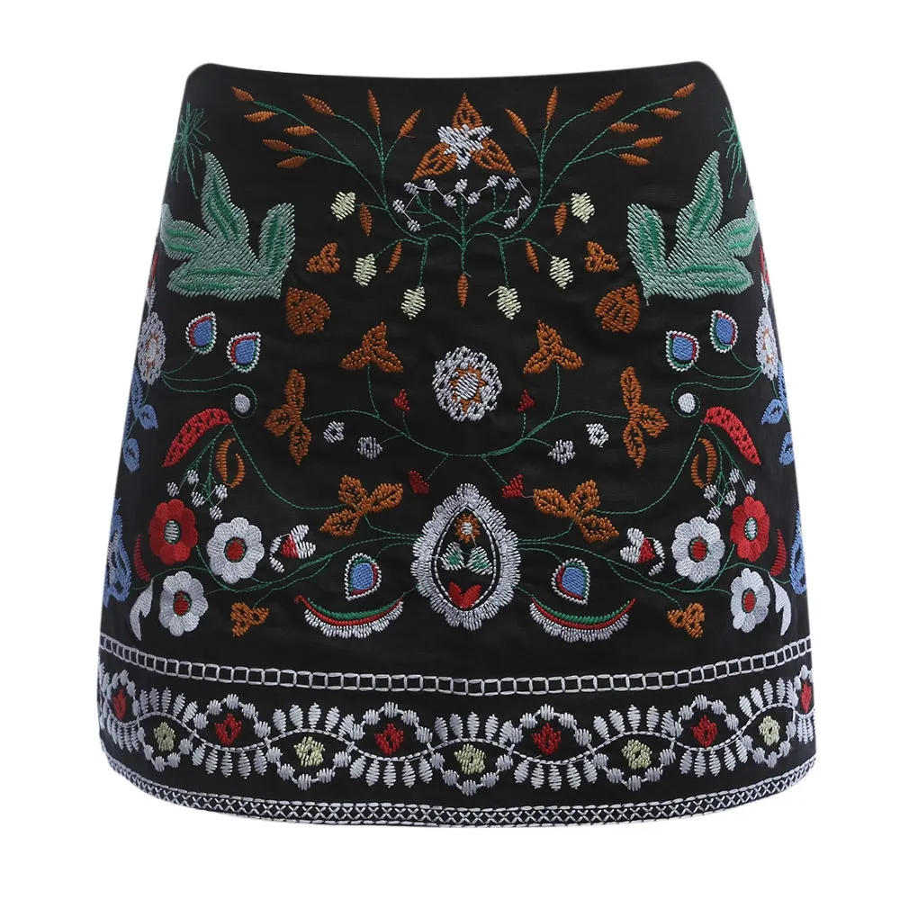 Felice Embroidered Black High Waisted Skirt