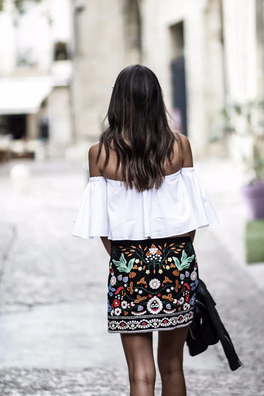 Felice Embroidered Black High Waisted Skirt