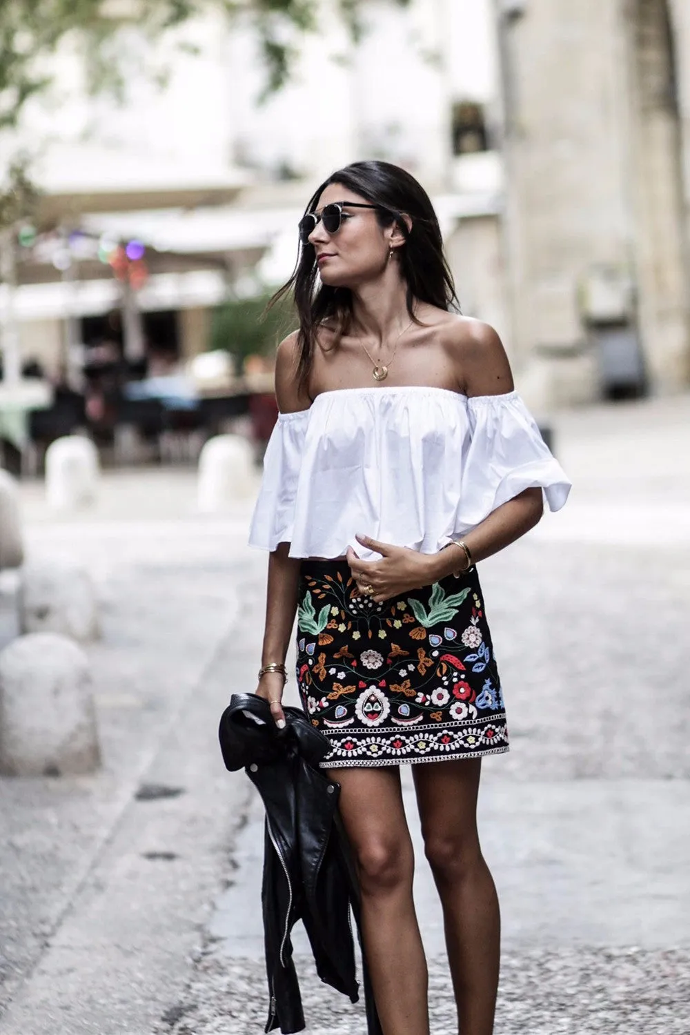 Felice Embroidered Black High Waisted Skirt