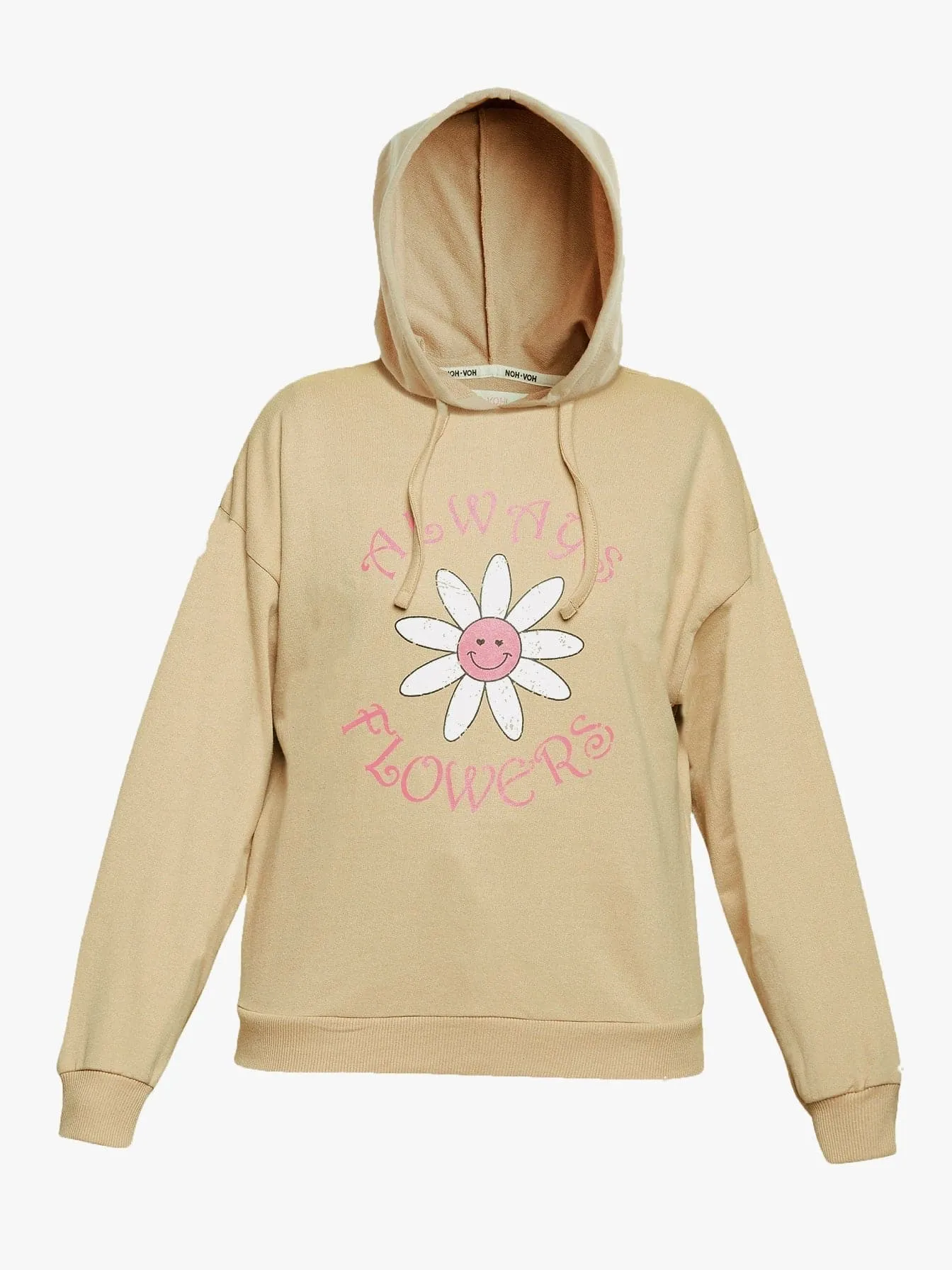 Girls Beige Flowers Print Terry Hoodie With Joggers - Lyush Kids