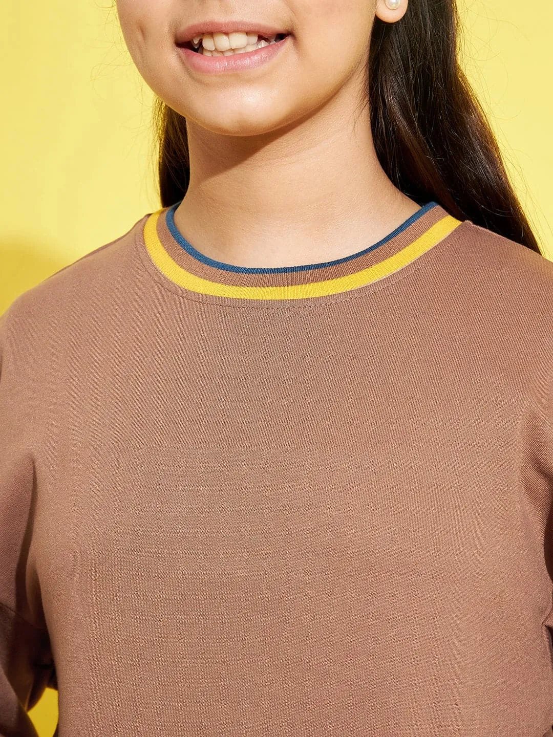 Girls Brown Drop Shoulder Sweatshirt With Joggers - Lyush Kids