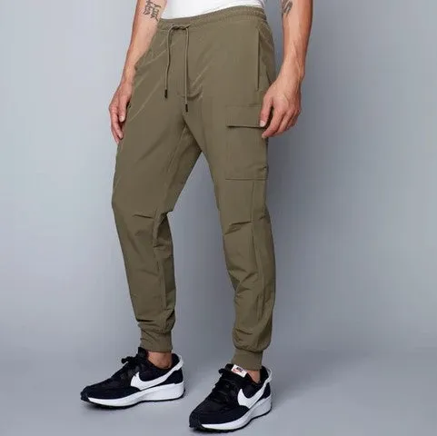 HEDGE MENS WOVEN CARGO JOGGER PANTS-DARK TAN, OLIVE