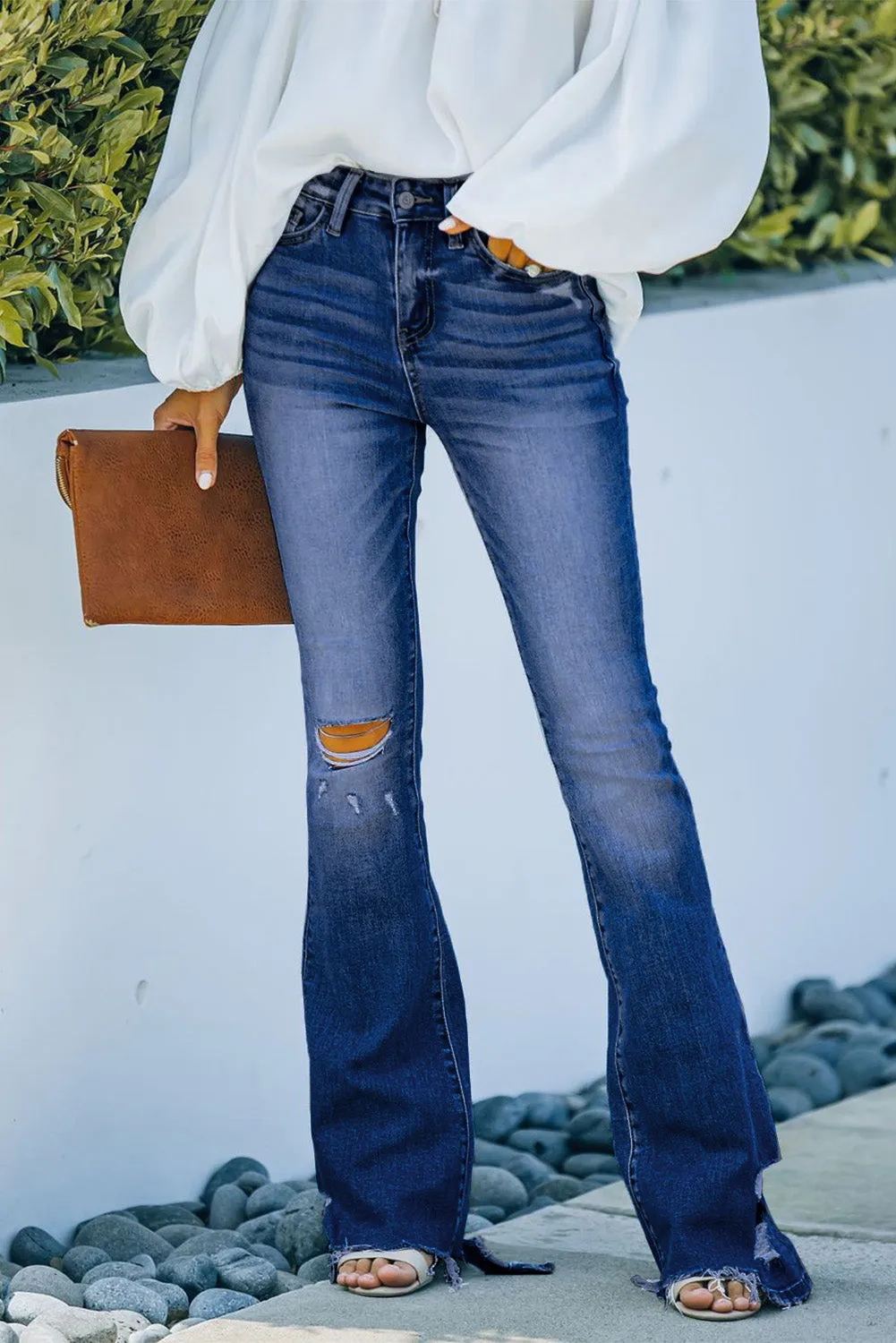High Rise Distressed Flared Jeans