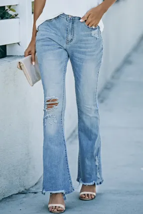 High Rise Distressed Flared Jeans