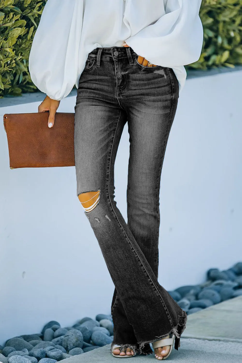 High Rise Distressed Flared Jeans