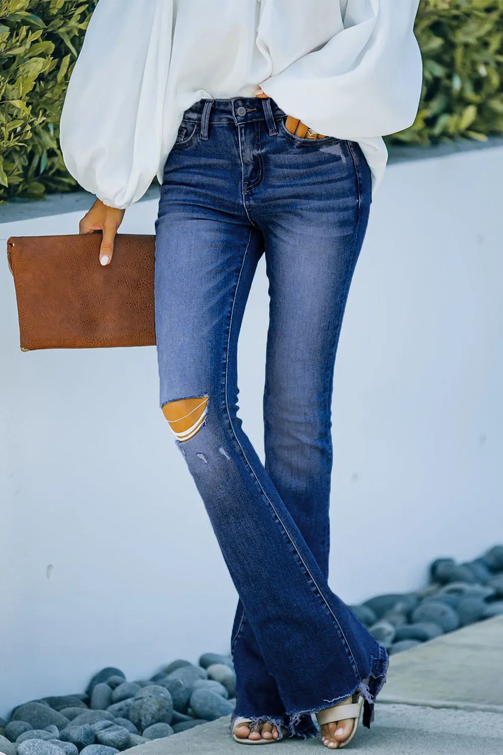 High Rise Distressed Flared Jeans
