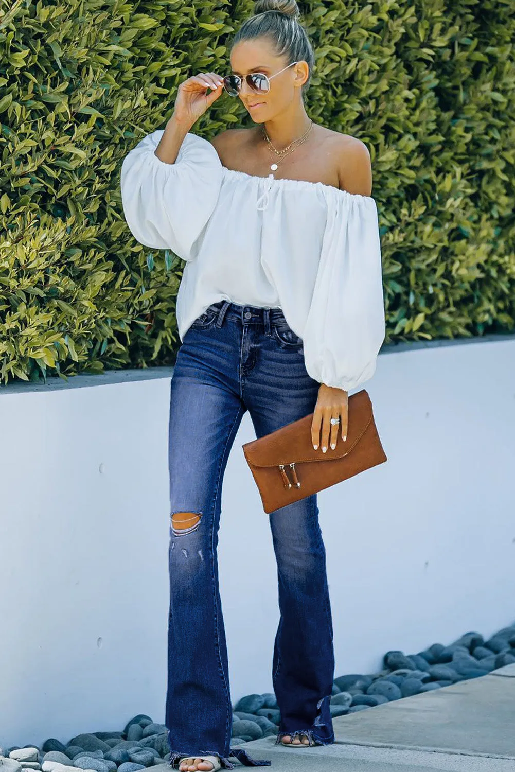 High Rise Distressed Flared Jeans