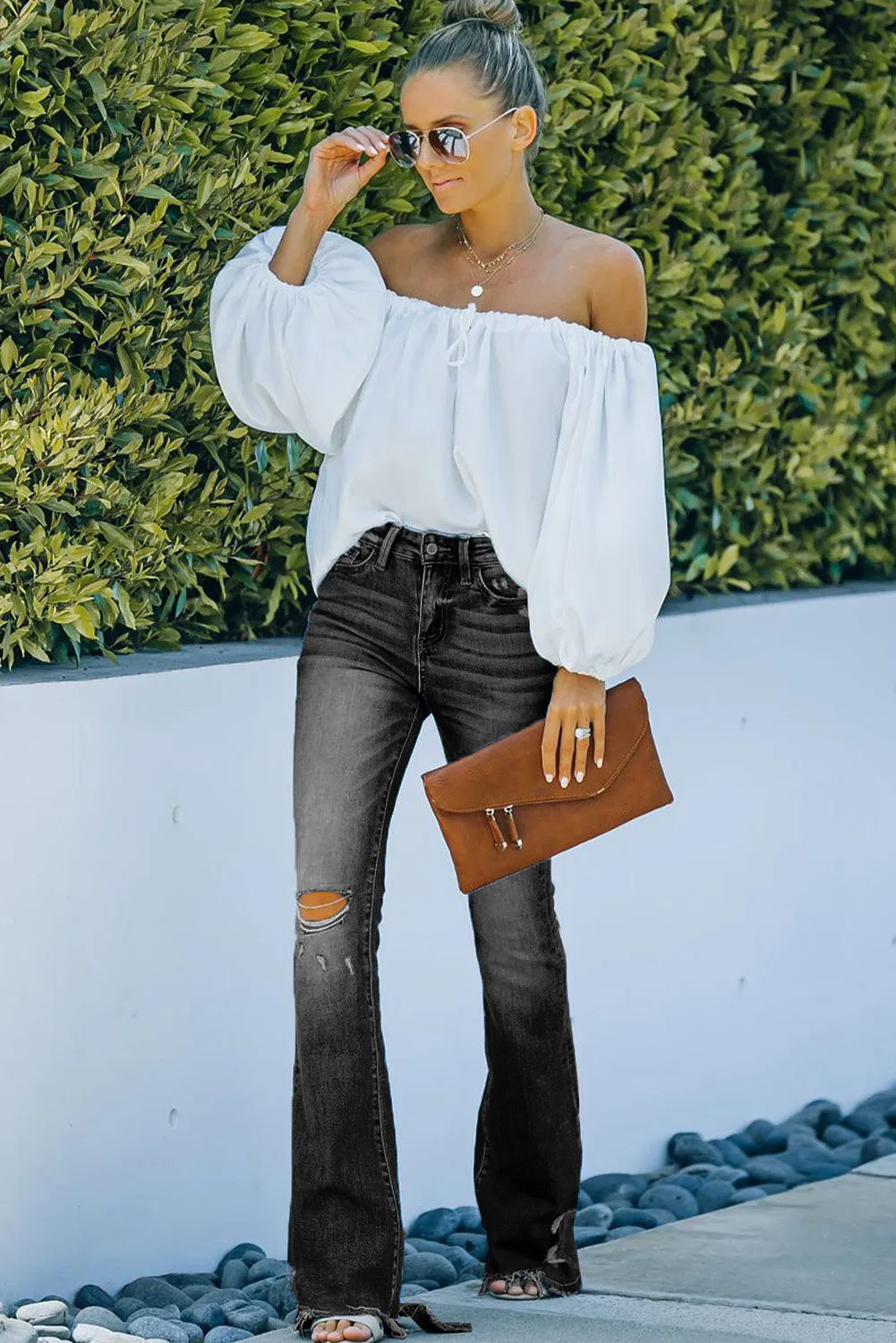 High Rise Distressed Flared Jeans