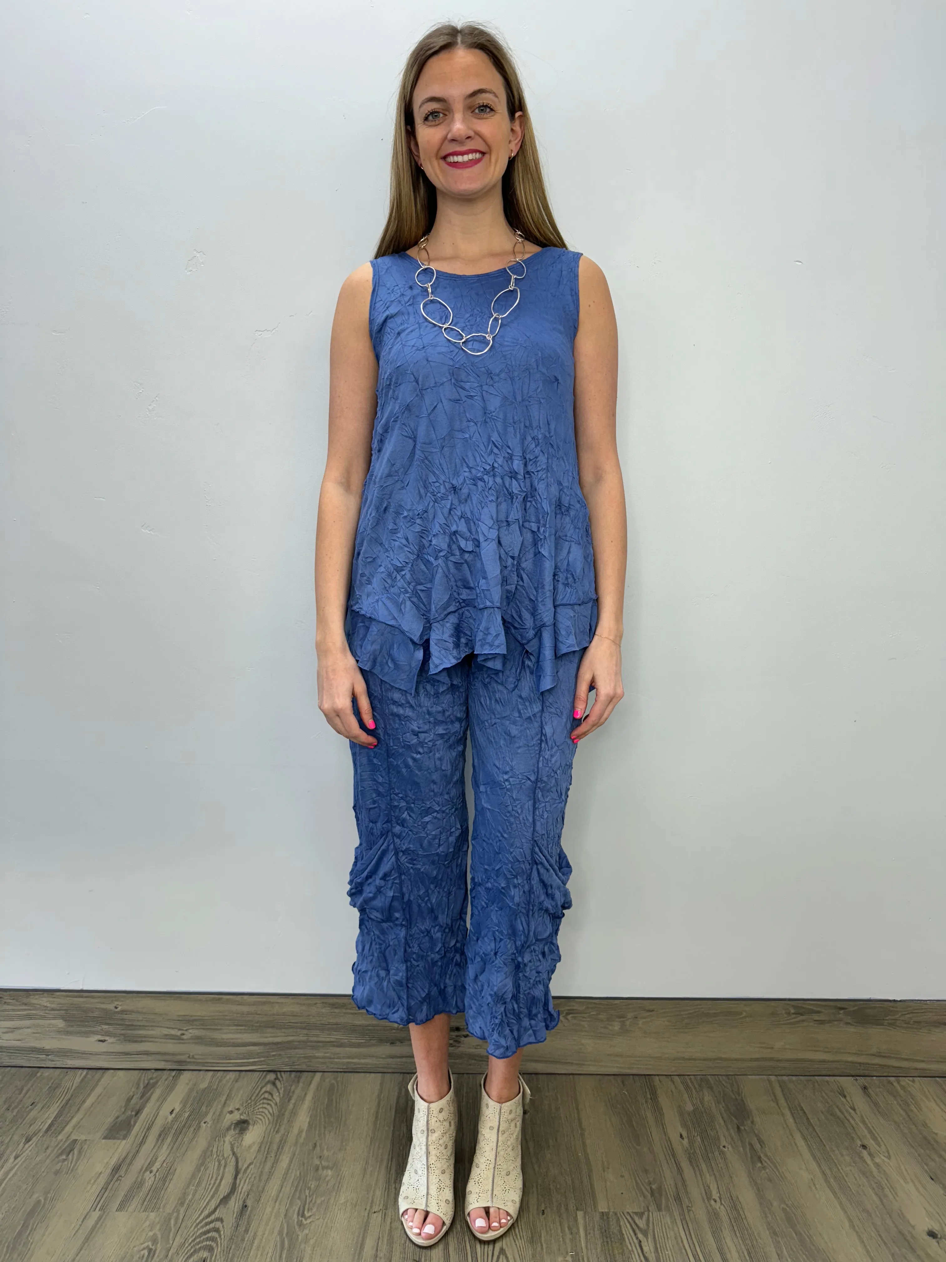 Indigo Crinkle Crop Pant with Pockets