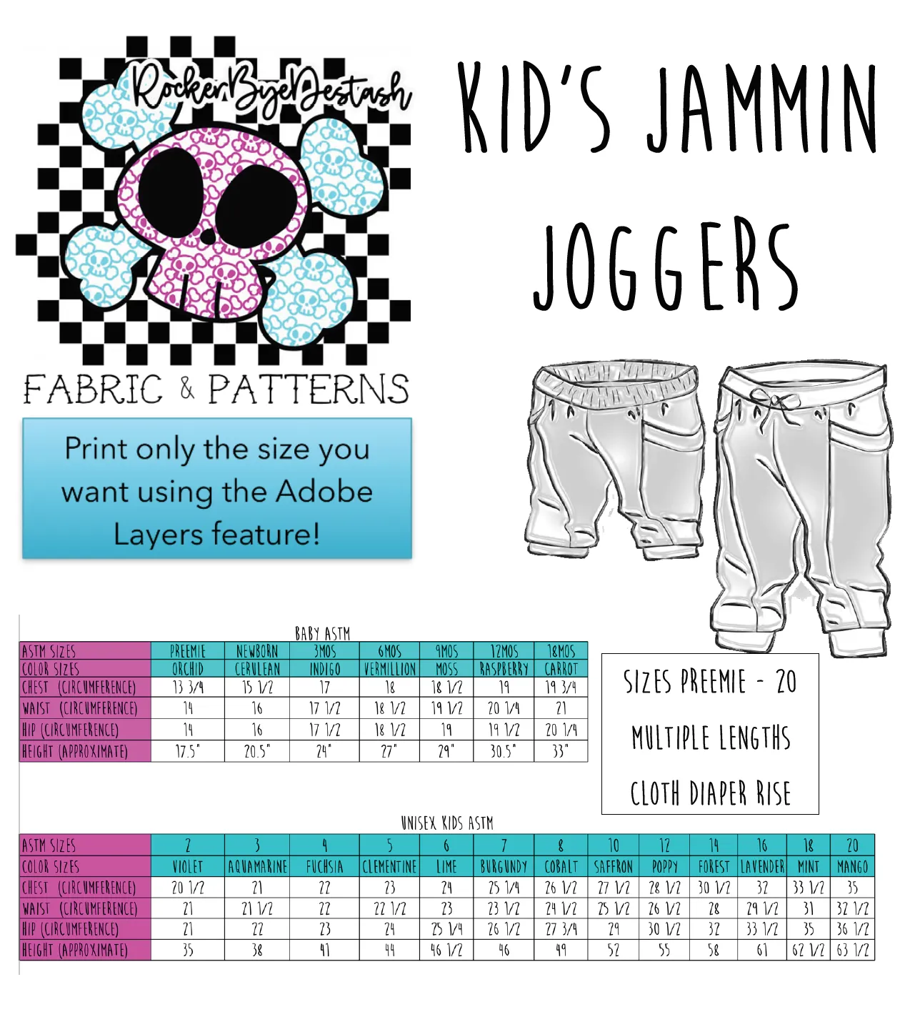 KIDS SIZE Jammin Joggers - PDF - Digital Pattern File for garment sewing