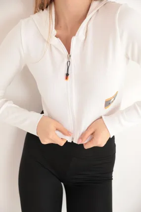 KKT Camisole Fabric Crop Zipper Women's Cardigan-Ecru - Ragusa
