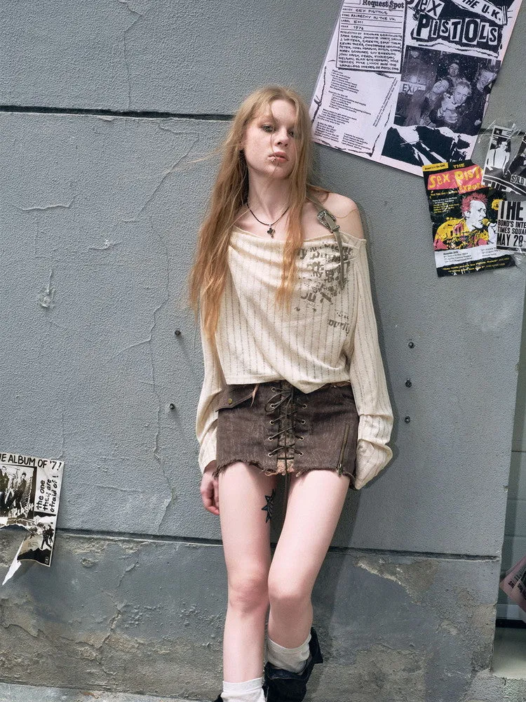 Lace-Up Cut-Off Tight Casual Mini-Skirt