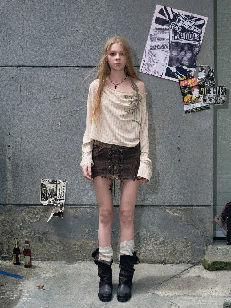 Lace-Up Cut-Off Tight Casual Mini-Skirt