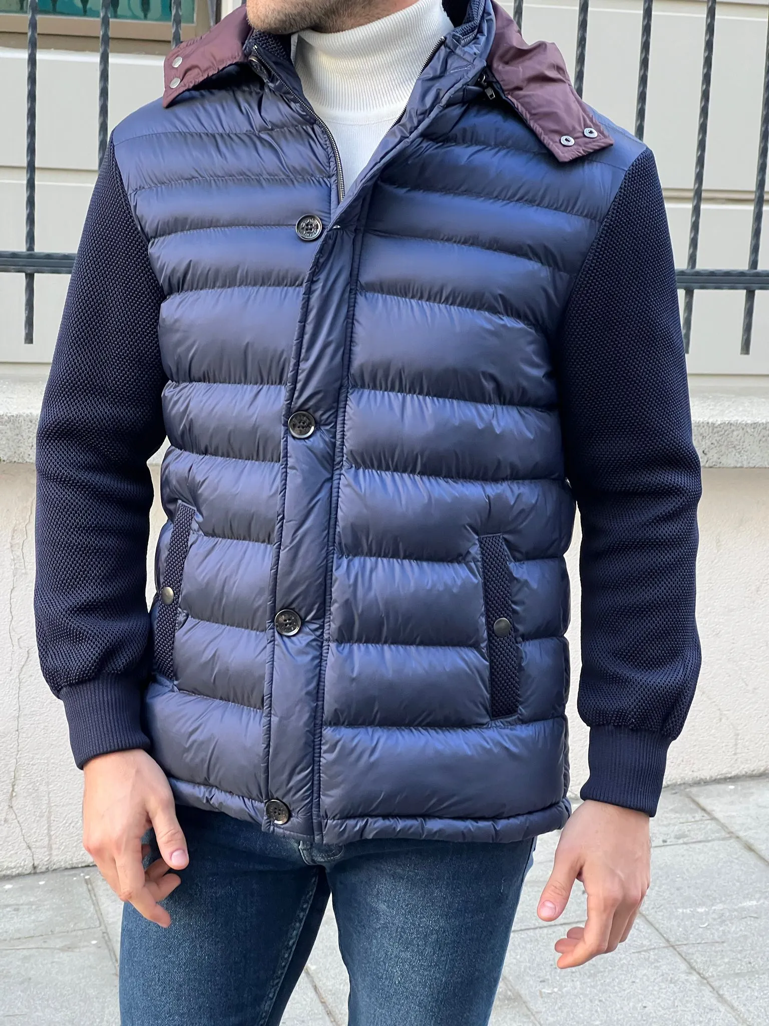 Larsen Navy Blue Slim Fit Coat