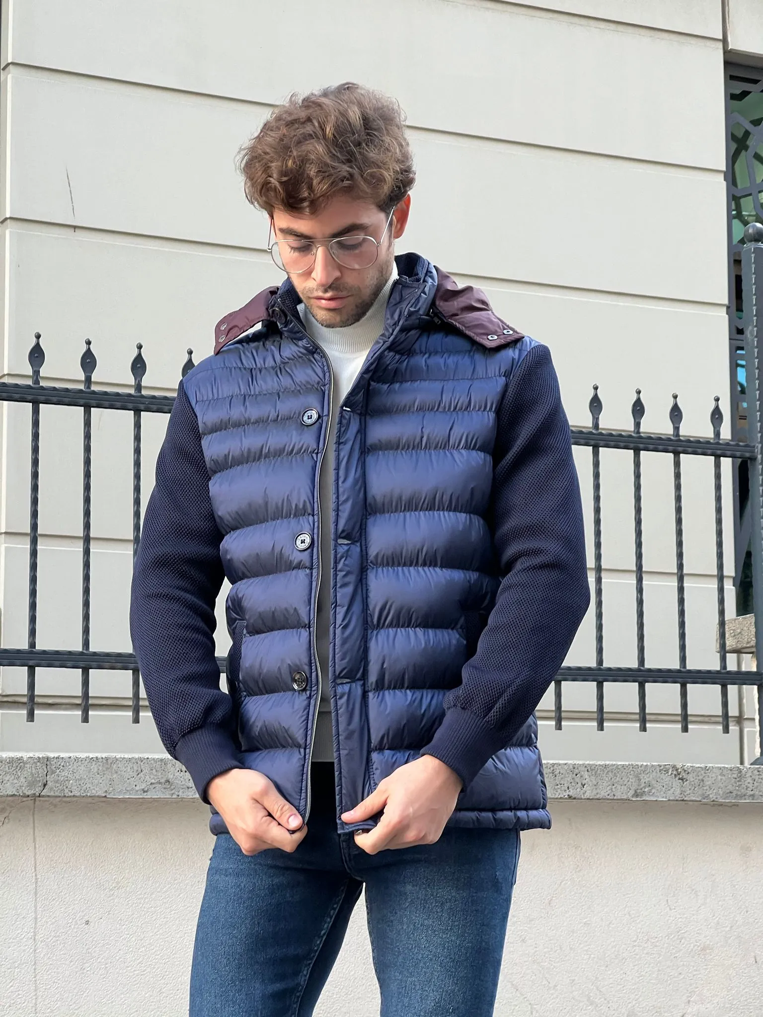 Larsen Navy Blue Slim Fit Coat