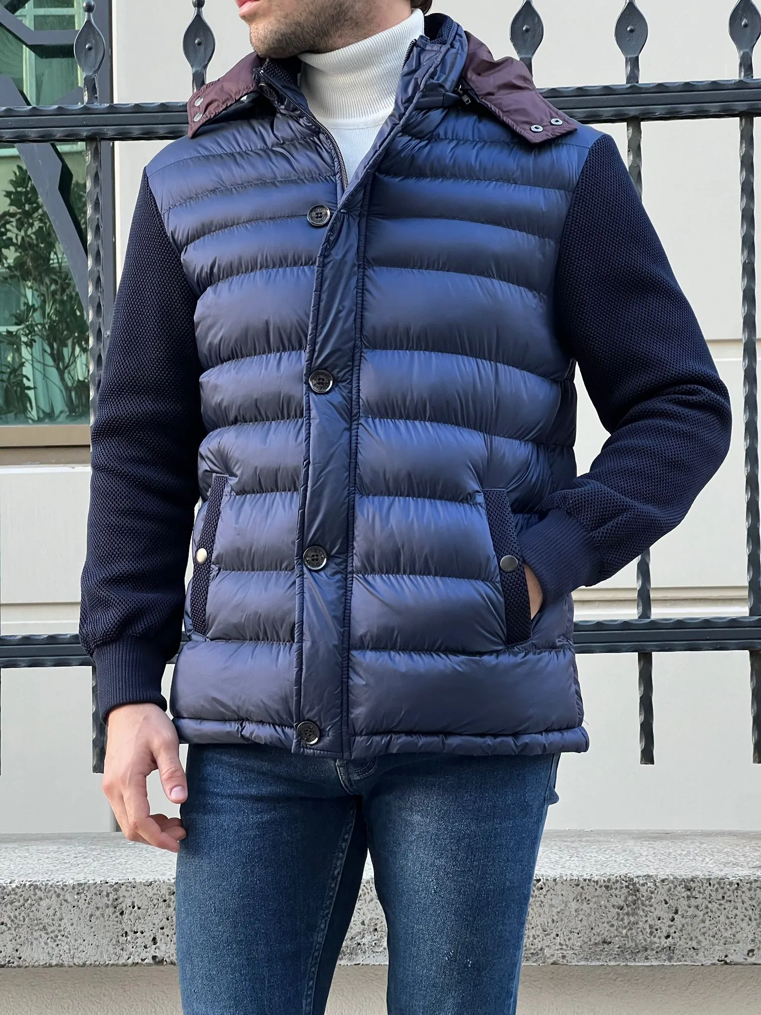 Larsen Navy Blue Slim Fit Coat