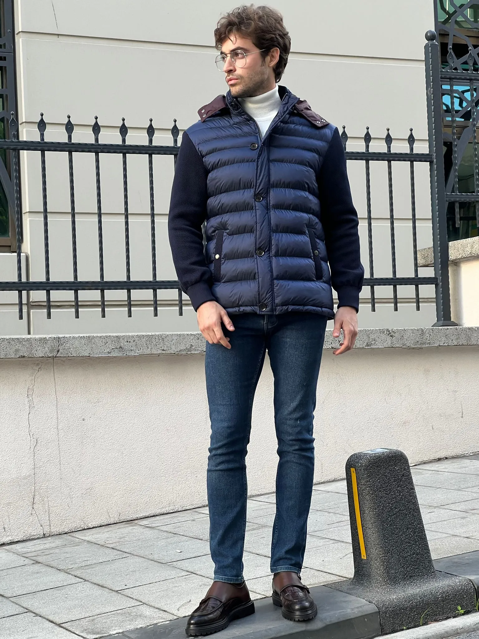 Larsen Navy Blue Slim Fit Coat