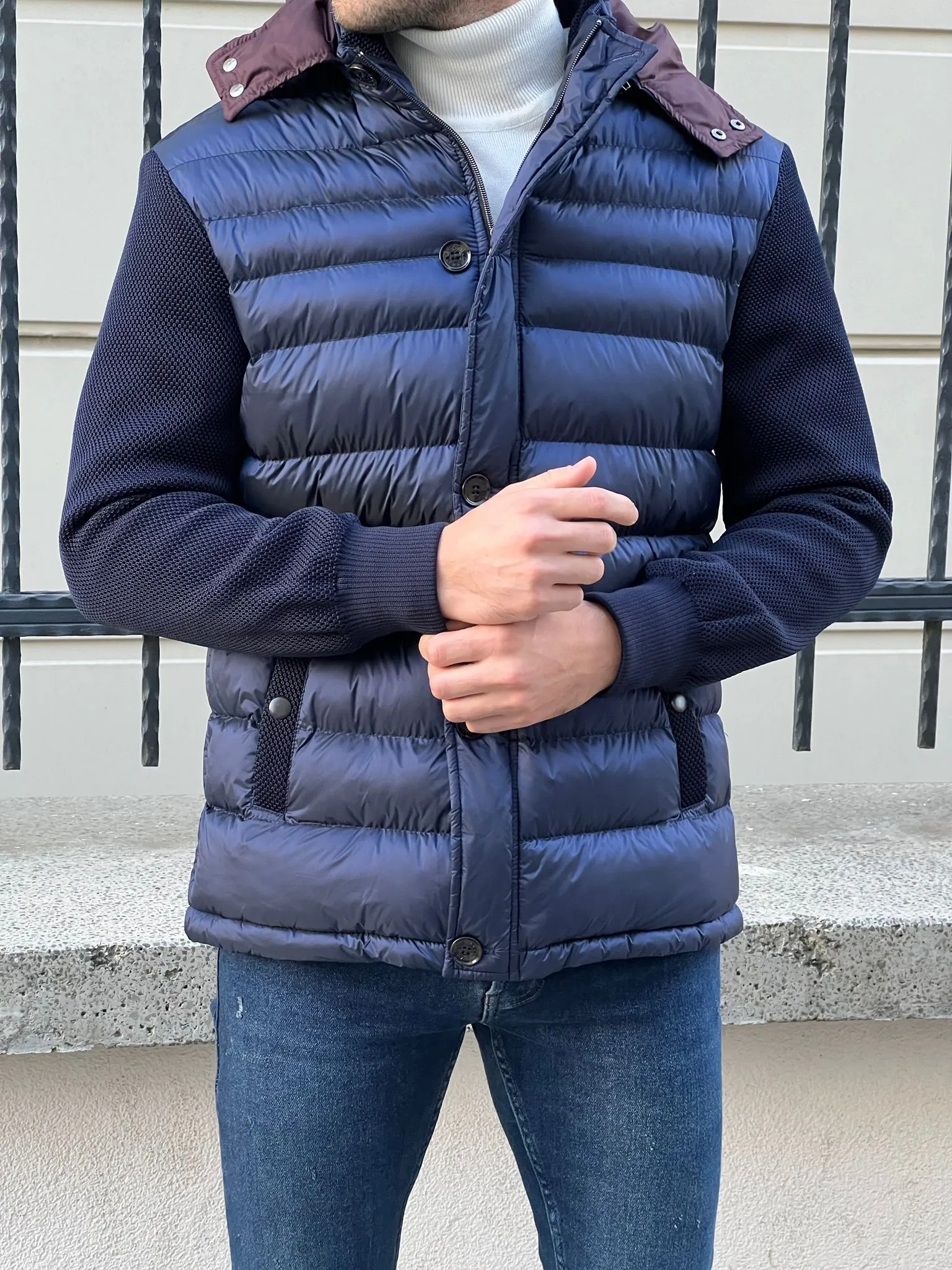 Larsen Navy Blue Slim Fit Coat