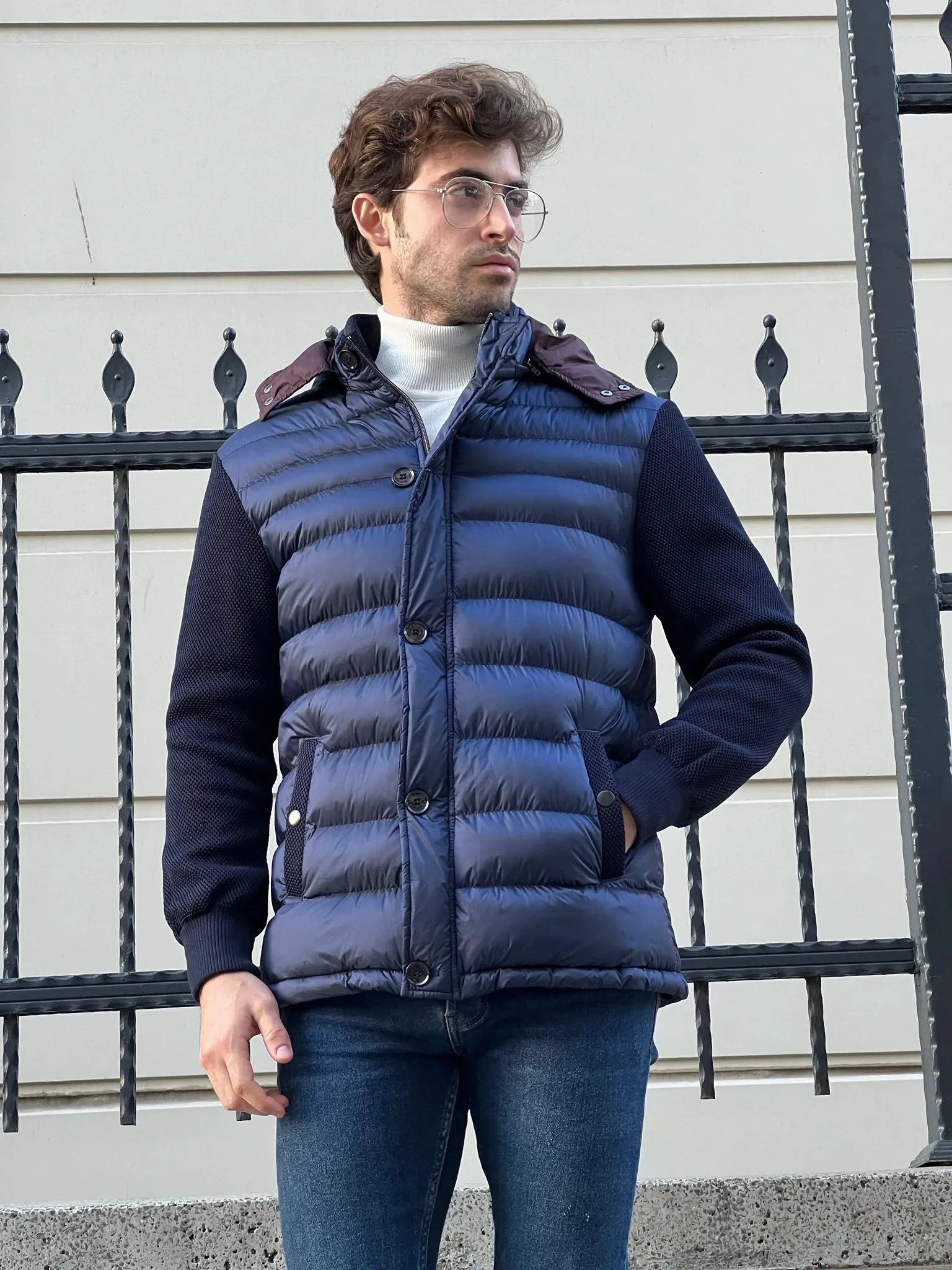 Larsen Navy Blue Slim Fit Coat