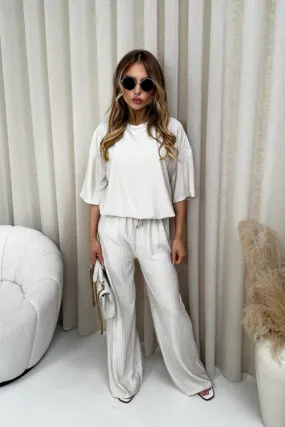 Libby beige textured t-shirt and straight leg jogger loungewear