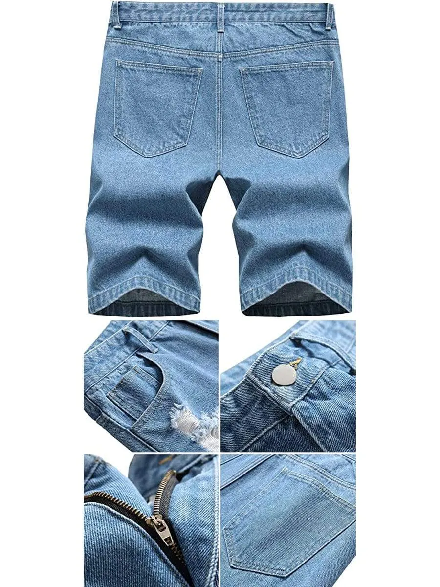 LONGBIDA Causal Ripped Shorts Distressed Loose Fit Denim Mens Pants