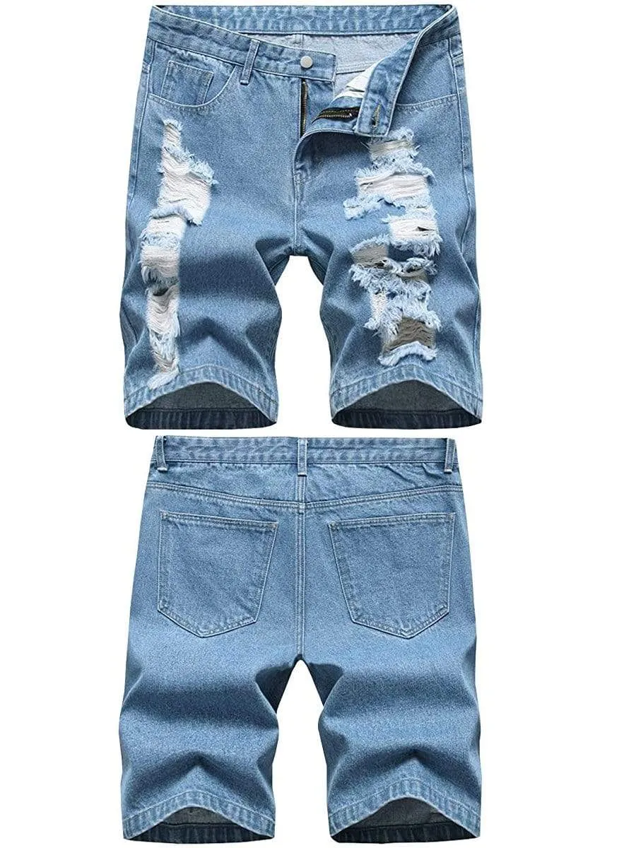 LONGBIDA Causal Ripped Shorts Distressed Loose Fit Denim Mens Pants