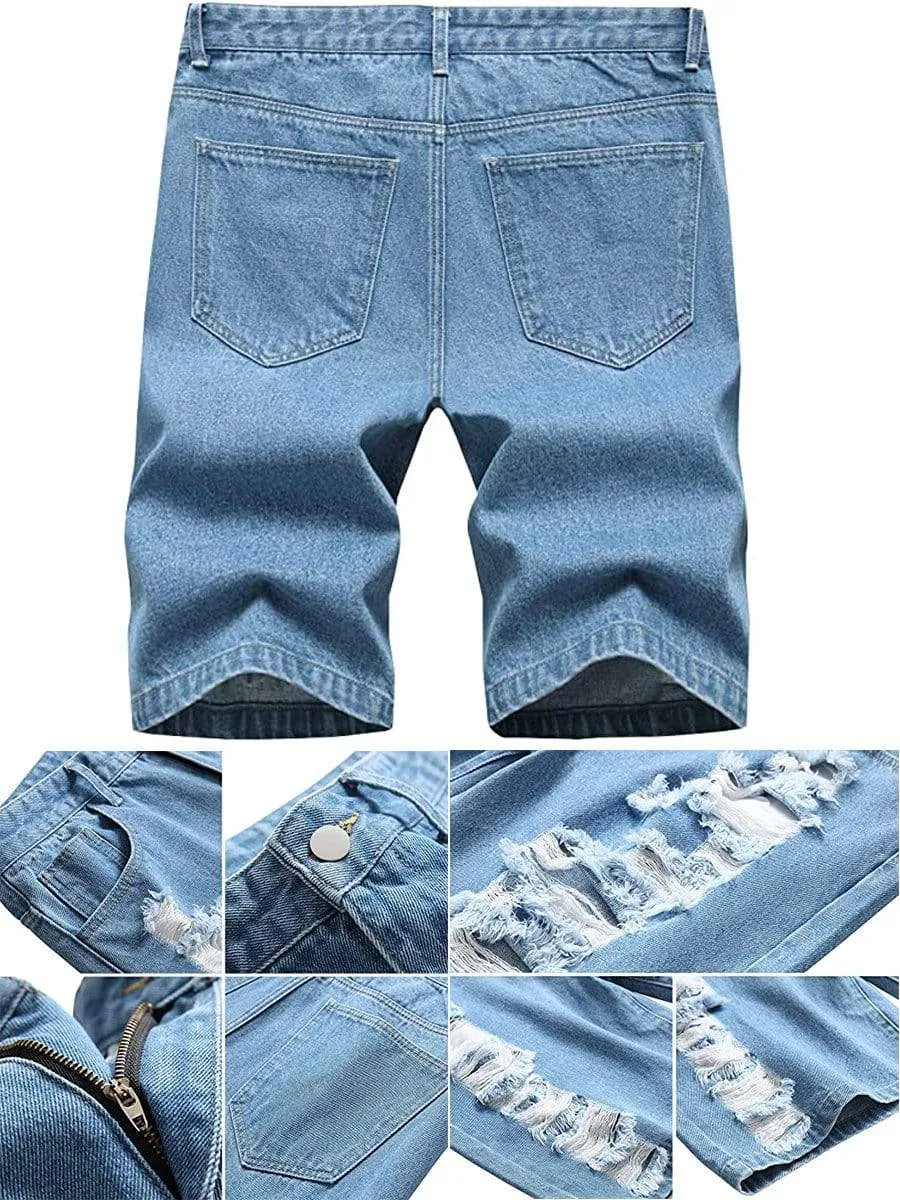 LONGBIDA Causal Ripped Shorts Distressed Loose Fit Denim Mens Pants