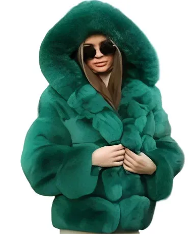 Luxury Women’s Hooded Faux Fur Jacket – Fluffy, Warm Winter Fashion Coat, Stylish Faux Fur Outerwear