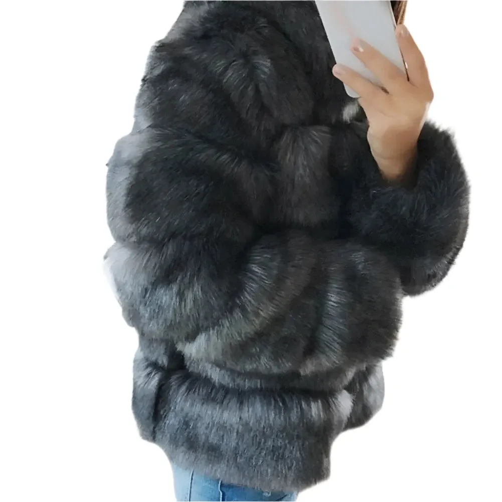 Luxury Women’s Hooded Faux Fur Jacket – Fluffy, Warm Winter Fashion Coat, Stylish Faux Fur Outerwear