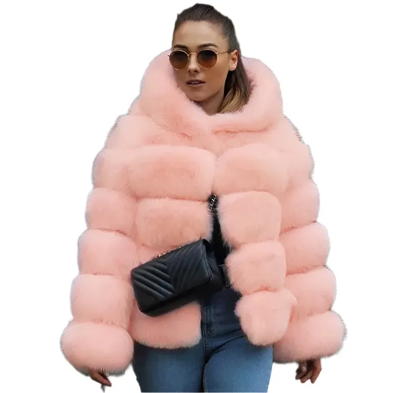 Luxury Women’s Hooded Faux Fur Jacket – Fluffy, Warm Winter Fashion Coat, Stylish Faux Fur Outerwear