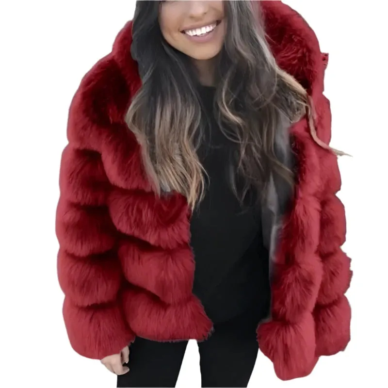 Luxury Women’s Hooded Faux Fur Jacket – Fluffy, Warm Winter Fashion Coat, Stylish Faux Fur Outerwear