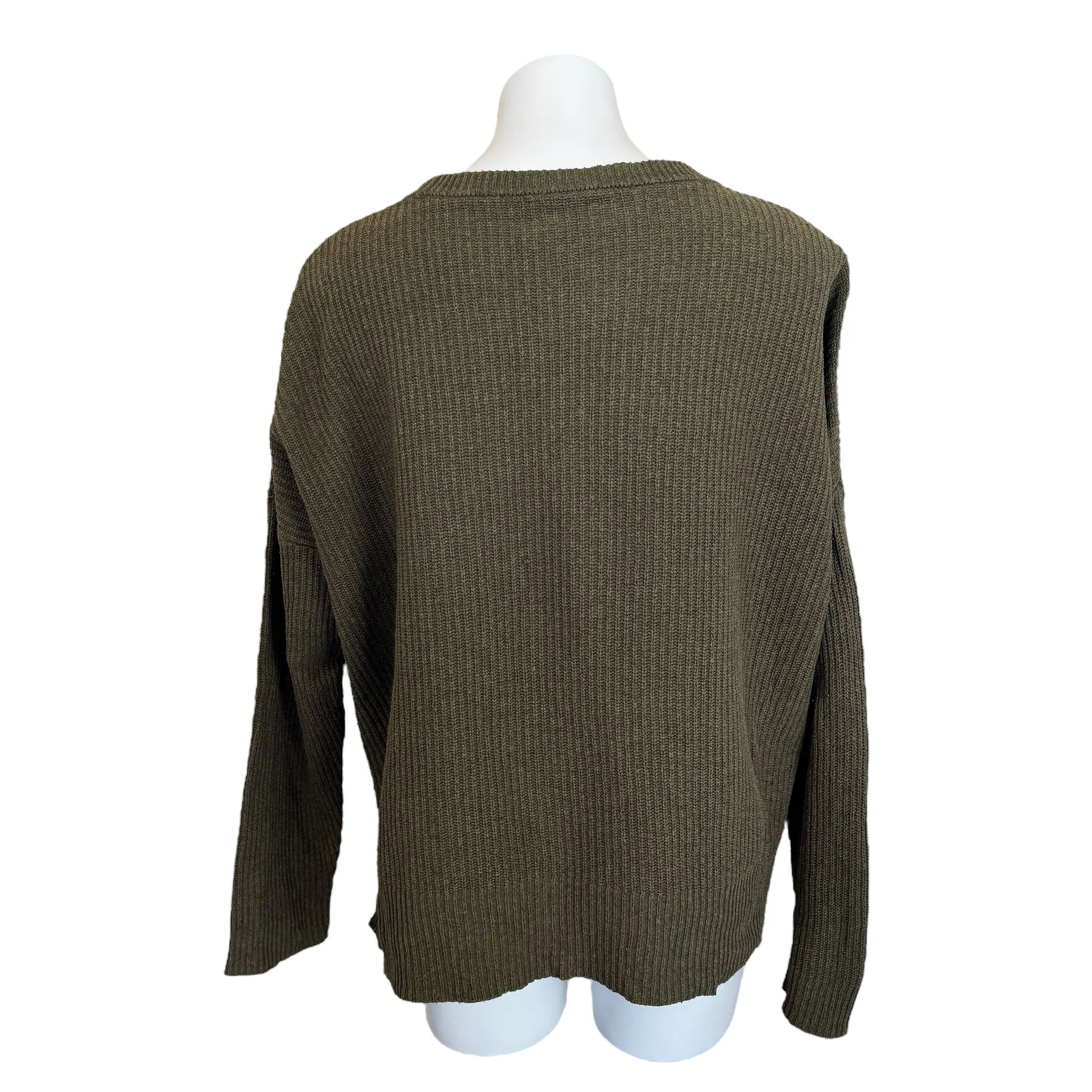 Madewell | Women's Olive Green Knit Pocket Pullover Sweater | Size: XL