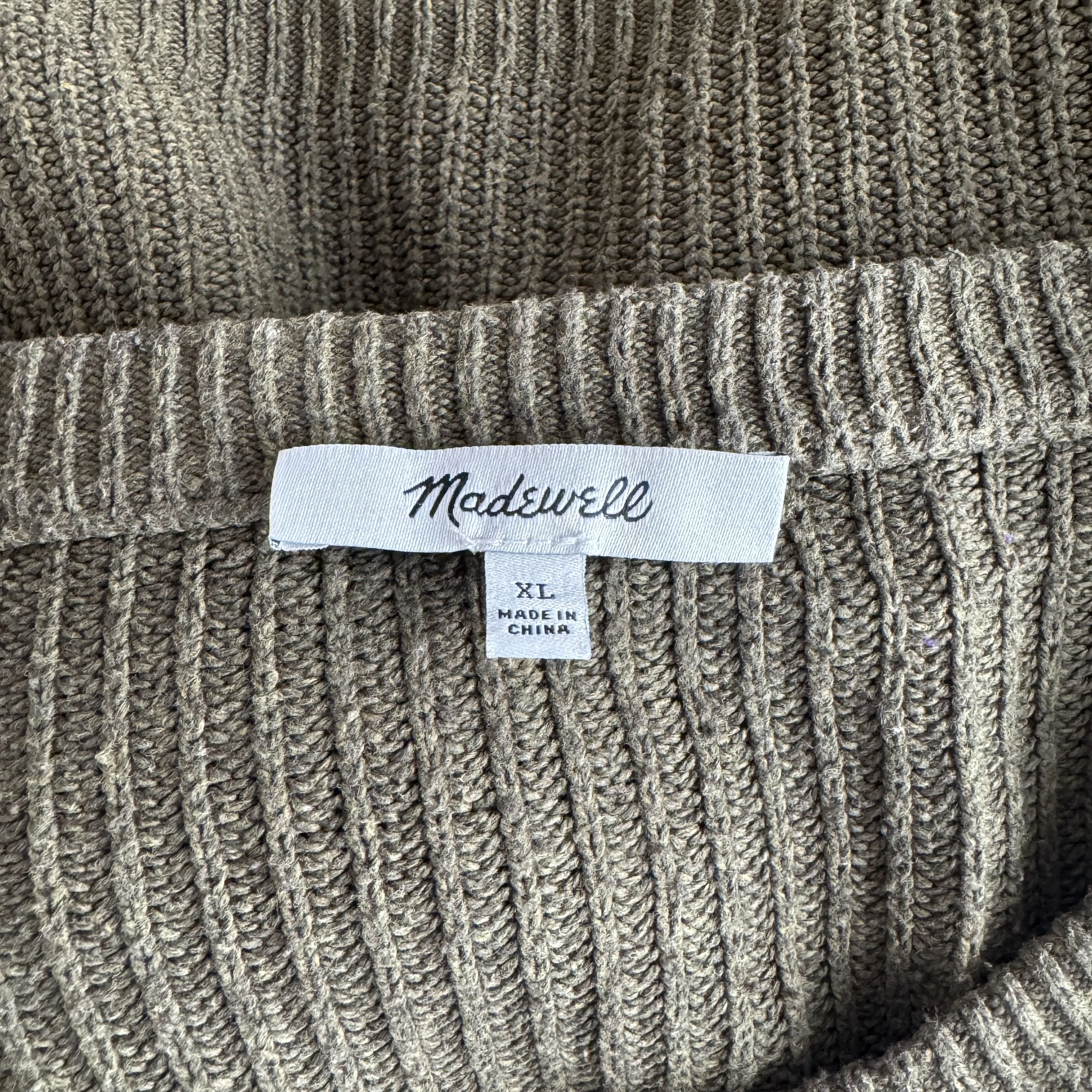 Madewell | Women's Olive Green Knit Pocket Pullover Sweater | Size: XL